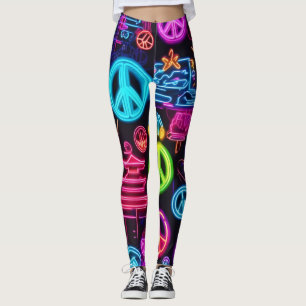 Colourful Neon Peace Pattern Leggings