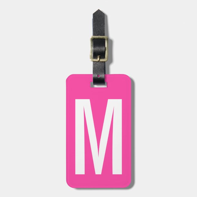 Colourful neon pink monogram travel luggage tag (Front Vertical)