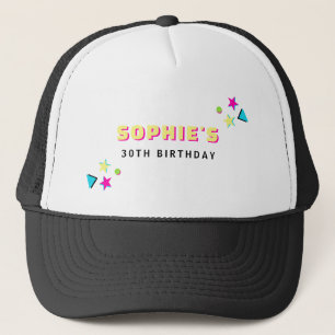 Colourful Neon Retro 30th Birthday Personalised Trucker Hat