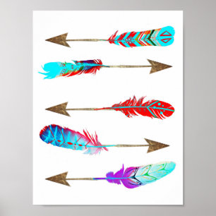 Colourful Neon Rustic Bohemian Feather Arrows Poster