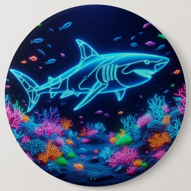 Colourful neon shark  6 cm round badge (Front)