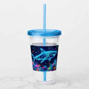 Colourful neon shark  acrylic tumbler