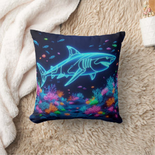 Colourful neon shark cushion