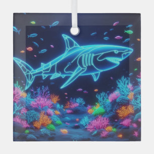 Colourful neon shark glass tree decoration