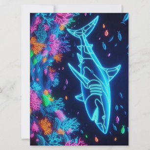 Colourful neon shark holiday card