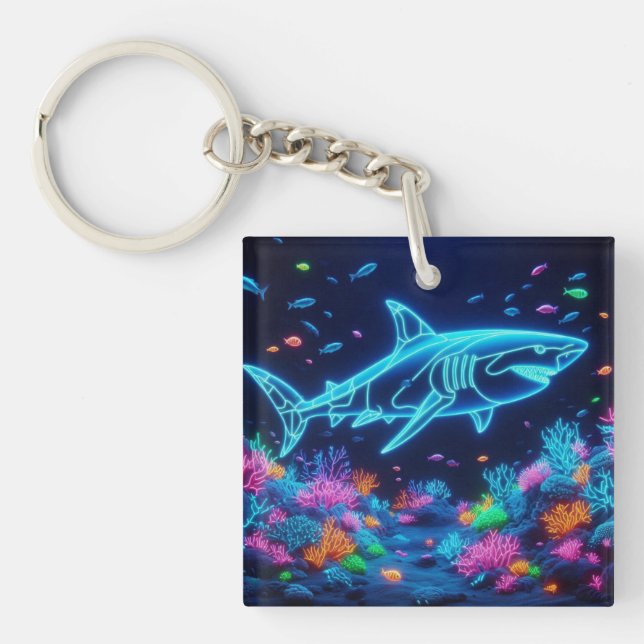 Colourful neon shark  key ring (Front)