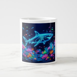 Colourful neon shark  large coffee mug