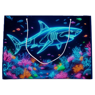 Colourful neon shark large gift bag