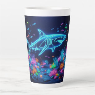 Colourful neon shark  latte mug