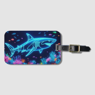 Colourful neon shark luggage tag