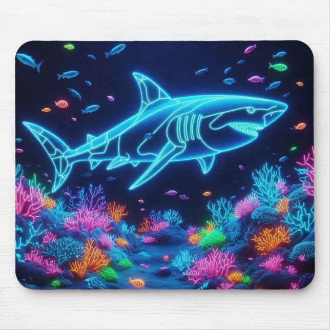 Colourful neon shark  mouse pad (Front)