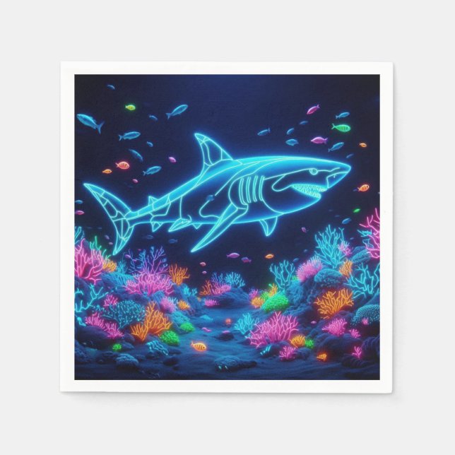 Colourful neon shark  napkin (Front)