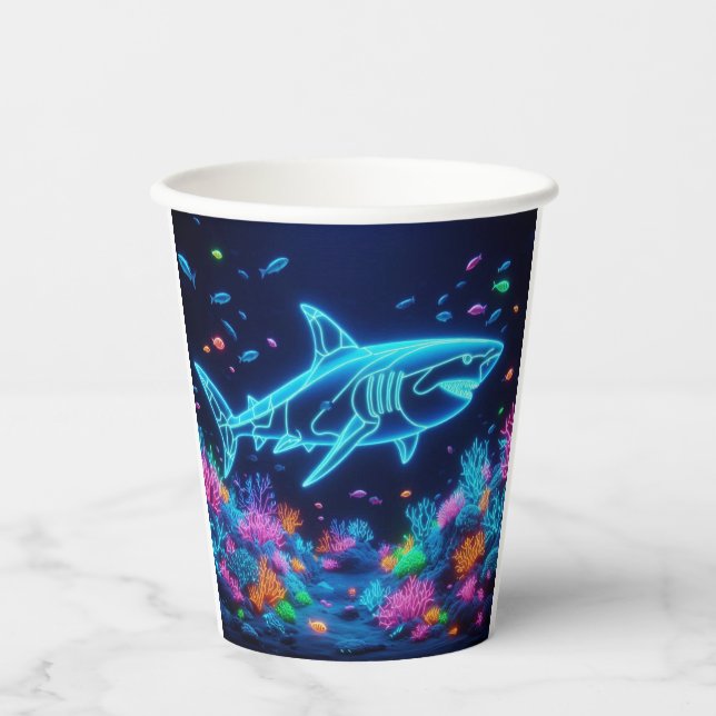 Colourful neon shark  paper cups (Front)