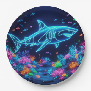 Colourful neon shark  paper plate
