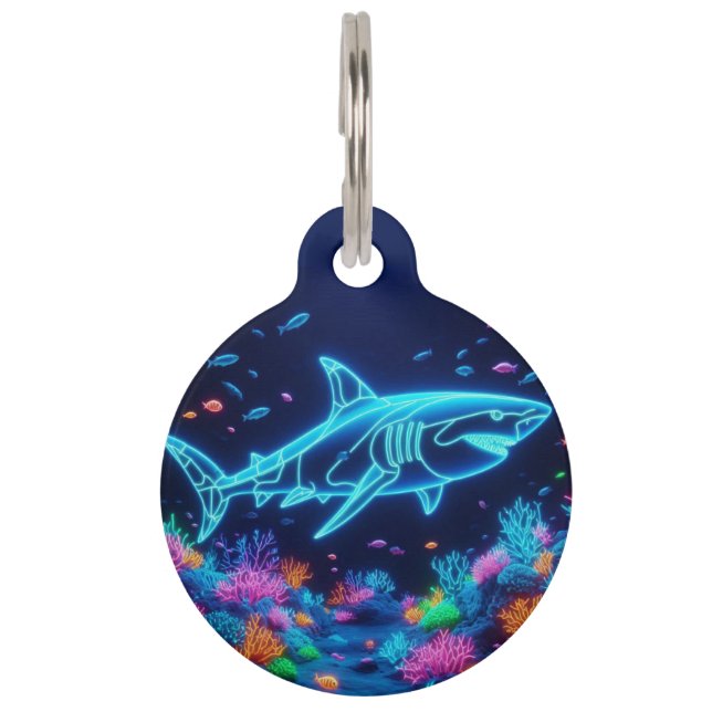 Colourful neon shark  pet tag (Front)