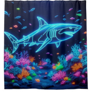 Colourful neon shark shower curtain