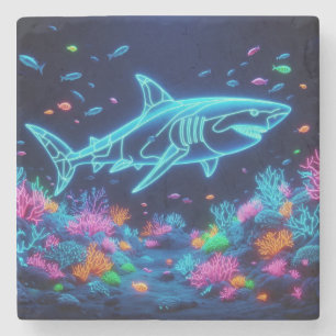 Colourful neon shark  stone coaster