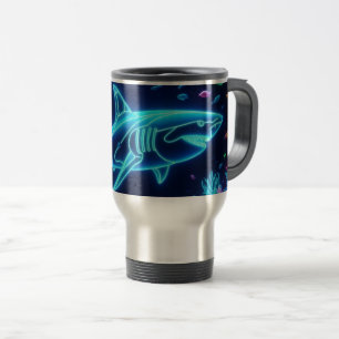 Colourful neon shark  travel mug