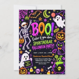 Colourful Neon Skeleton BOO Spooktacular Halloween Invitation