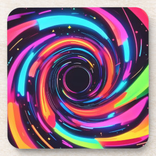 Colourful Neon Spiral Abstract Art Coaster