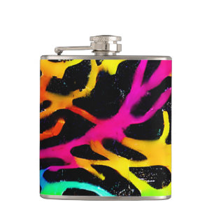 Colourful neon splatter paint design hip flask