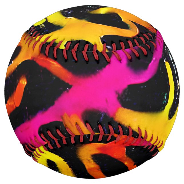 Colourful neon splatter paint design softball (Front)