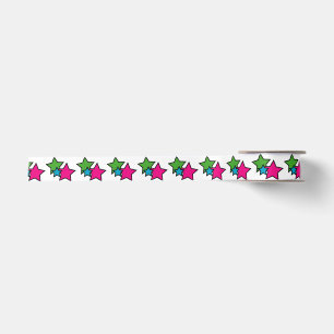 Colourful Neon Star Trio Pattern Satin Ribbon