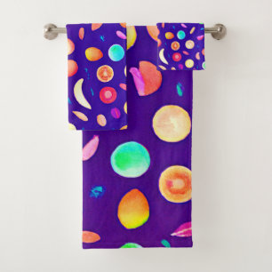Colourful Neon Tropical Fruit Pattern Bath Towel Set