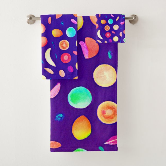 Colourful Neon Tropical Fruit Pattern Bath Towel Set (Insitu)