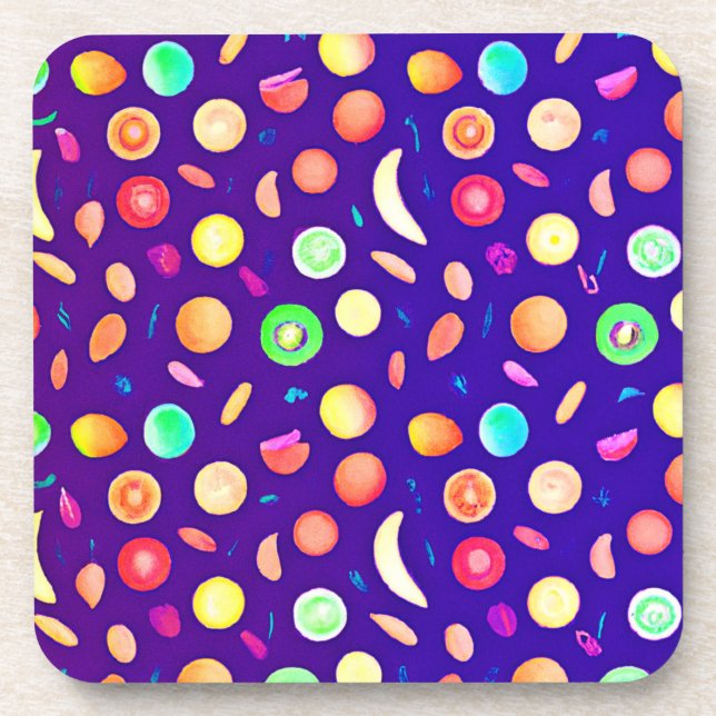 Colourful Neon Tropical Fruit Pattern Coaster (Front)