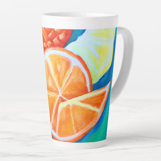 Colourful Neon Tropical Fruits Latte Mug (Right Angle)