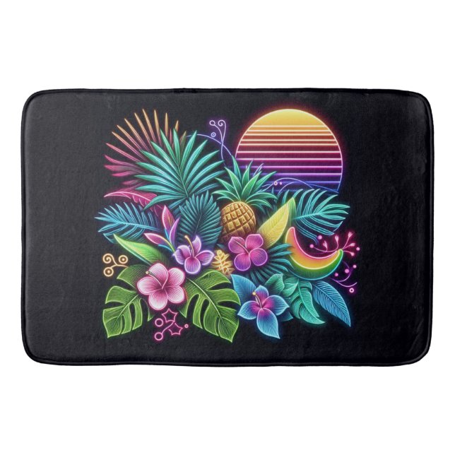 Colourful Neon tropical/Hawaiian Bath Mat (Front)
