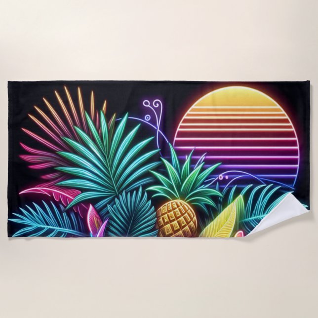 Colourful Neon tropical/Hawaiian Beach Towel (Front)