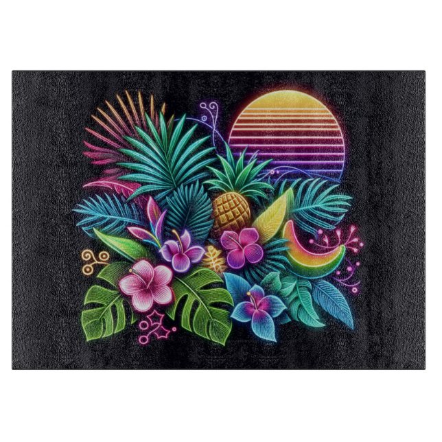 Colourful Neon tropical/Hawaiian Cutting Board (Front)