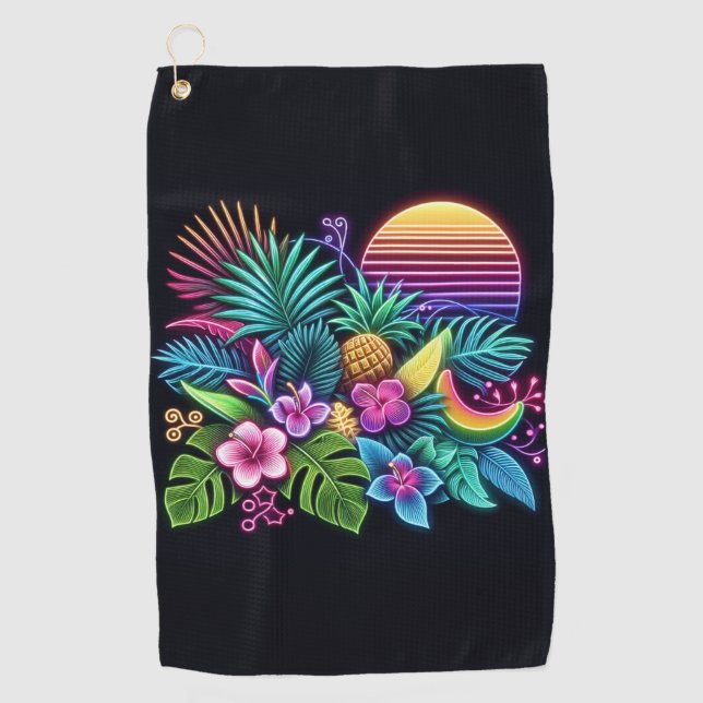 Colourful Neon tropical/Hawaiian Golf Towel (Front)