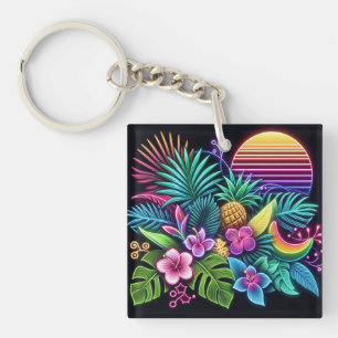 Colourful Neon tropical/Hawaiian Key Ring