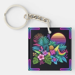 Colourful Neon tropical/Hawaiian Key Ring