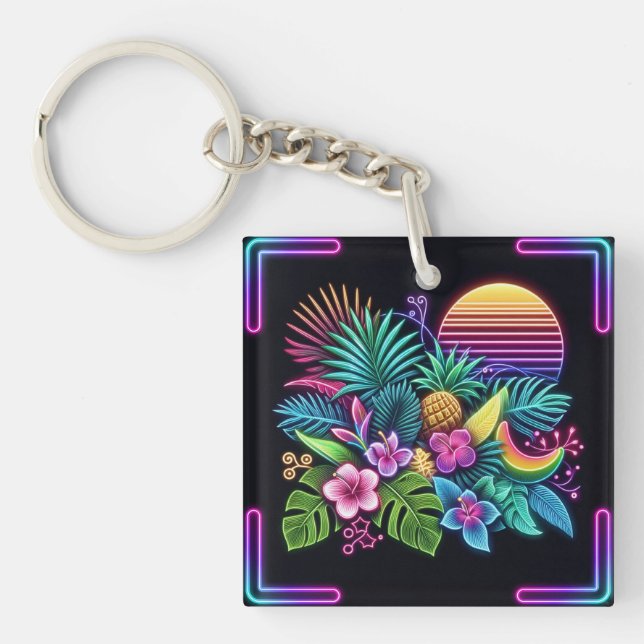 Colourful Neon tropical/Hawaiian Key Ring (Front)