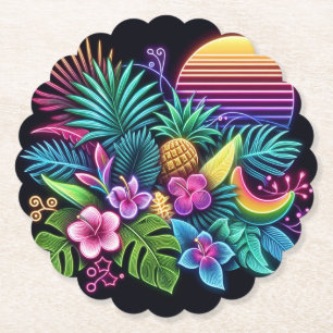 Colourful Neon tropical/Hawaiian Paper Coaster