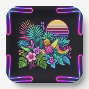 Colourful Neon tropical/Hawaiian Paper Plate