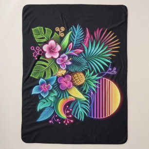 Colourful Neon tropical/Hawaiian Sherpa Blanket