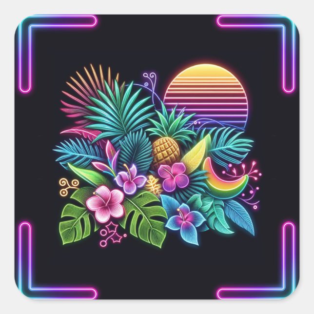 Colourful Neon tropical/Hawaiian Square Sticker (Front)