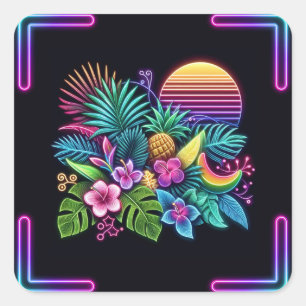 Colourful Neon tropical/Hawaiian Square Sticker