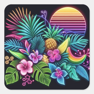 Colourful Neon tropical/Hawaiian Square Sticker
