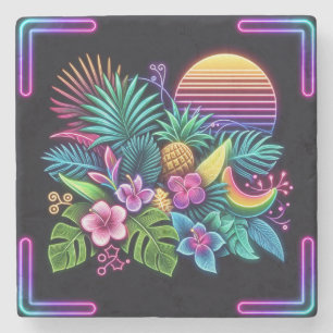 Colourful Neon tropical/Hawaiian Stone Coaster