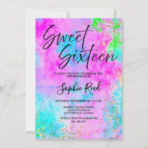 Colourful Neon Watercolor Sweet Sixteen Party