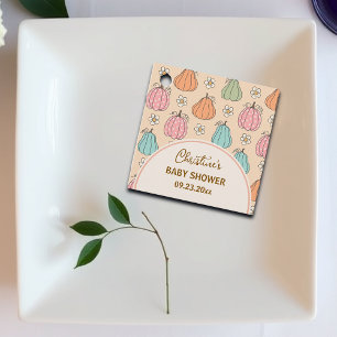 Colourful Neutral Beige Pumpkin Pattern Baby Showe Favour Tags