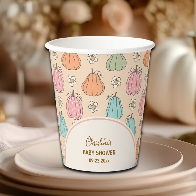Colourful Neutral Beige Pumpkin Pattern Baby Showe Paper Cups (Creator Uploaded)