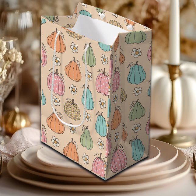 Colourful Neutral Beige Pumpkin Pattern Medium Gift Bag (Creator Uploaded)
