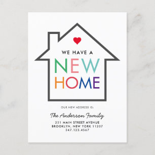 Colourful New Home Change of Address House Moving Announcement Postcard
